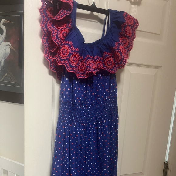 Kalama off shoulder smoked mini dress.Red - Picture 2 of 3